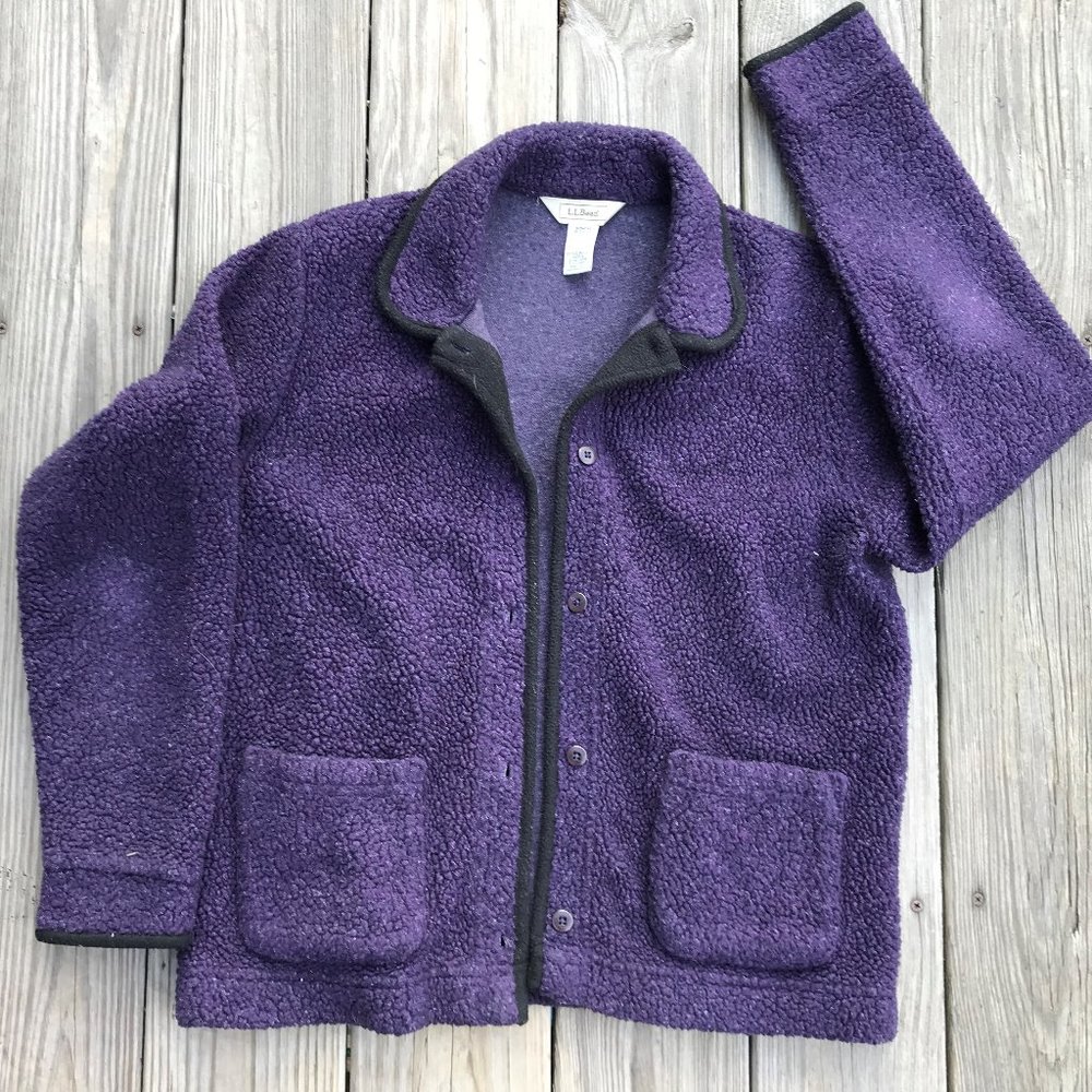 LL Bean Purple nubby fleece jacket Small high pile